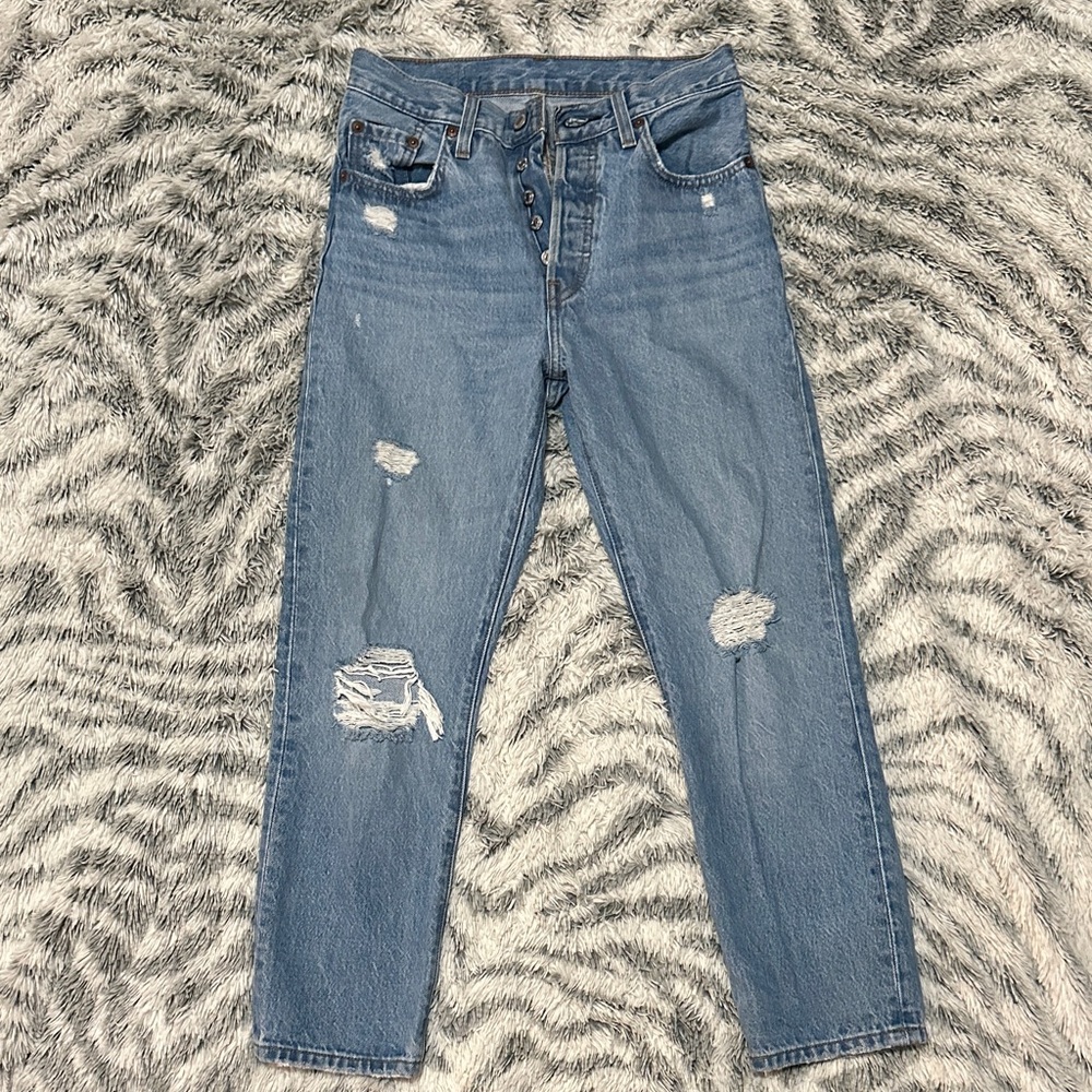 Levi's Light Blue Distressed Ankle Jeans